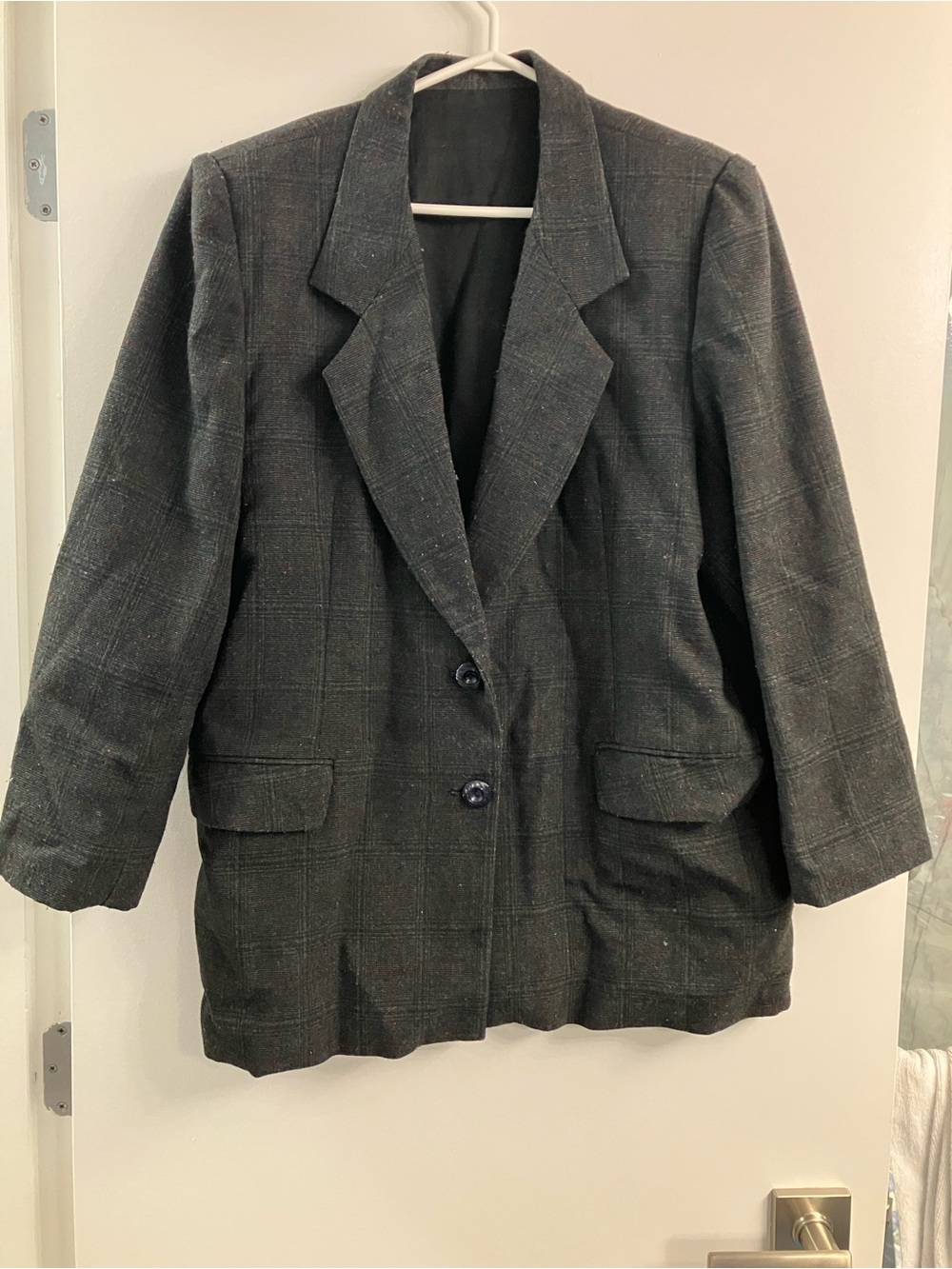 Womens Dark Charcoal Plaid Blazer Jacket